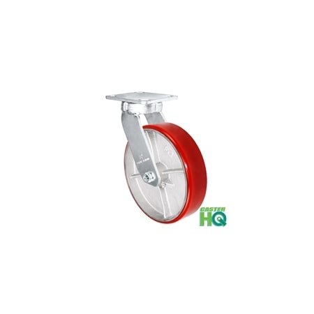 Casterhq 8"x2" Kingpinless Swivel Plate Caster, Polyurethane on Steel Wheel 40CS820PU23V-03